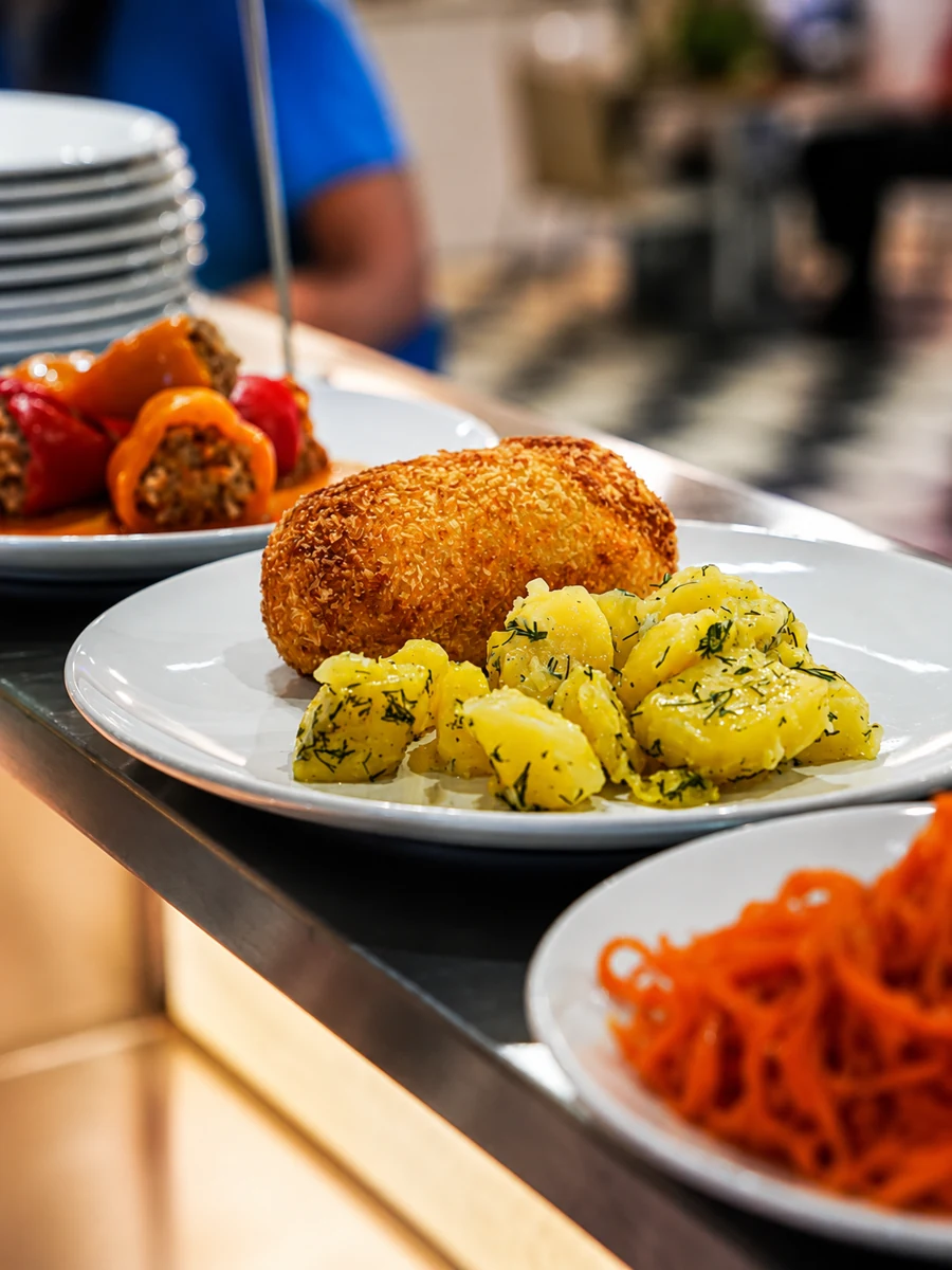 A plated hot dish with dill potatoes at Borsch House